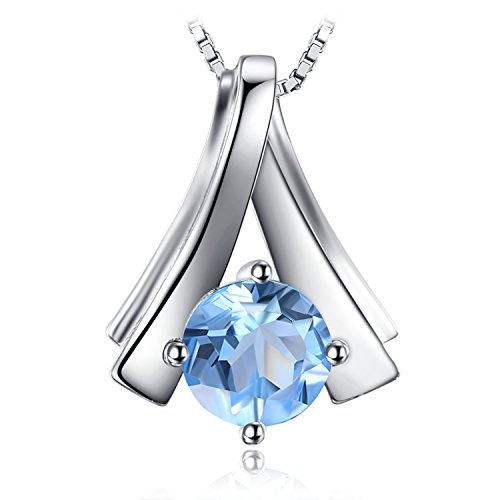 JewelryPalace Rundschliff 1ct Natur Blau Topas Kette Fan Anhänger 45CM, Blautopas Schmuck Set, Halskette Damen Silber 925 Collier Damen Edelstein Mädchen, Ketten mit Stein für Frauen Modeschmuck von JewelryPalace