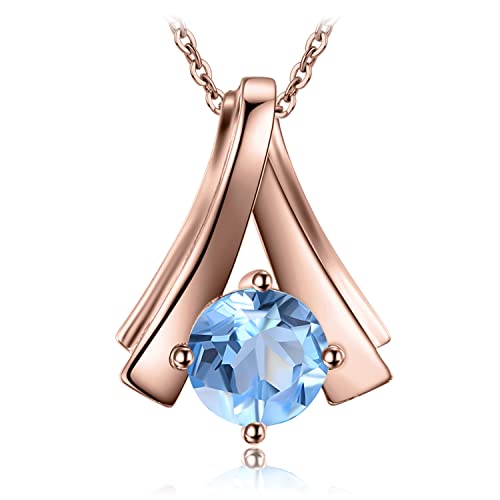 JewelryPalace Rundschliff 1ct Natur Blau Topas Kette Fan Anhänger 45CM, Blautopas Schmuck Set, Halskette Damen Silber 925 Collier Damen Edelstein Mädchen, Ketten mit Stein für Frauen Schmuck Rosegold von JewelryPalace