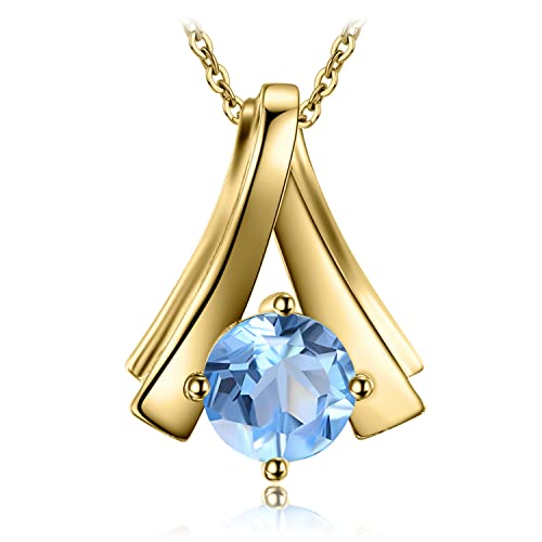 JewelryPalace Rundschliff 1ct Natur Blau Topas Kette Fan Anhänger 45CM, Blautopas Schmuck Set, Halskette Damen Silber 925 Collier Damen Edelstein Mädchen, Ketten mit Stein für Frauen Schmuck Vergoldet von JewelryPalace