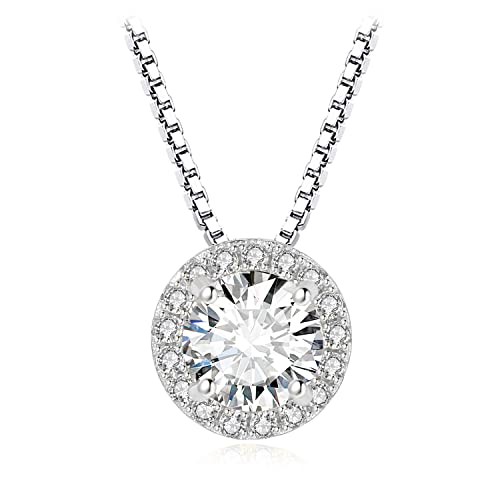 JewelryPalace Rundschliff 1ct Zirkonia Halo Kette Anhänger, Simulierter Diamant Braut Schmuck Set, Halskette Damen Silber 925 Collier Damen mit Stein, Schmuck Mädchen Geschenk für Frauen 45CM von JewelryPalace