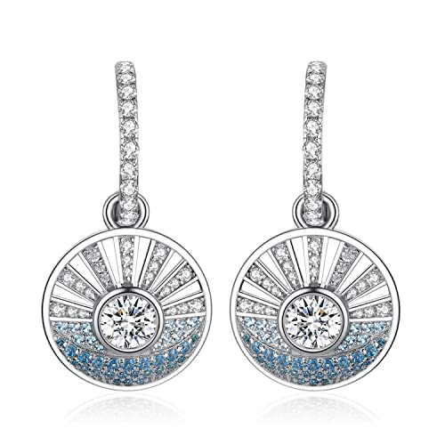 JewelryPalace Rundschliff 1ct Zirkonia Ohrhänger Silber 925 Damen, Sonne Meer Blau Stein Schmuck Set, Ohrringe Silber Mädchen Schmuck, Modeschmuck Creolen Silber für Frauen Geschenke von JewelryPalace