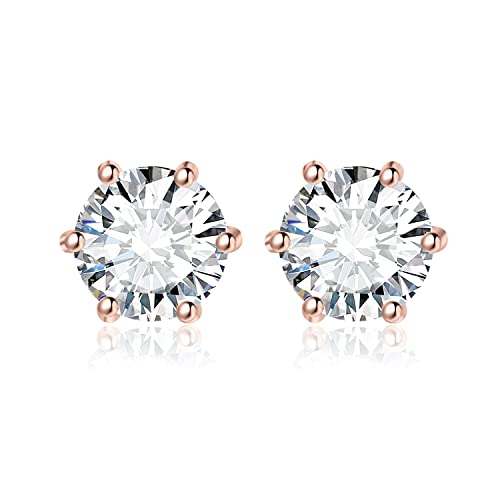 JewelryPalace Rundschliff 2ct Zirkonia Ohrstecker Silber 925 Damen, Simulierter Diamant Braut Schmuck Set, Ohrringe Silber Mädchen Edelstein,Ohrstecker Silber Klein mit Stein Geschenk Frauen Rosegold von JewelryPalace