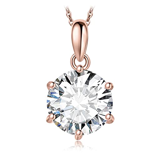 JewelryPalace Rundschliff 3ct Moissanite Kette Anhänger, Simulierter Diamant Braut Schmuck Set, Halskette Damen Silber 925 Collier Damen mit Stein, Schmuck Mädchen Geschenk für Frauen Rosegold 45CM von JewelryPalace