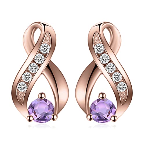 JewelryPalace Rundschliff Echt Amethyst Ohrstecker Silber 925 Damen, Ohrringe Silber Ohrringe für Mädchen, Ohrstecker Silber Zirkonia Edelstein Stein Klein, Schmuck Set Violett Frauen Rosegold von JewelryPalace