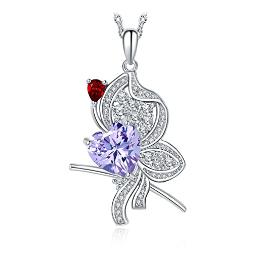 JewelryPalace Schmetterling Liebe Herz 5.7ct Lila Zirkonia Ketten Anhänger, Violett Groß Stein Schmuck Set Frauen, Kette 925 Silber Mädchen Edelstein,Halskette Damen Collier für Freundin Geschenk 45CM von JewelryPalace