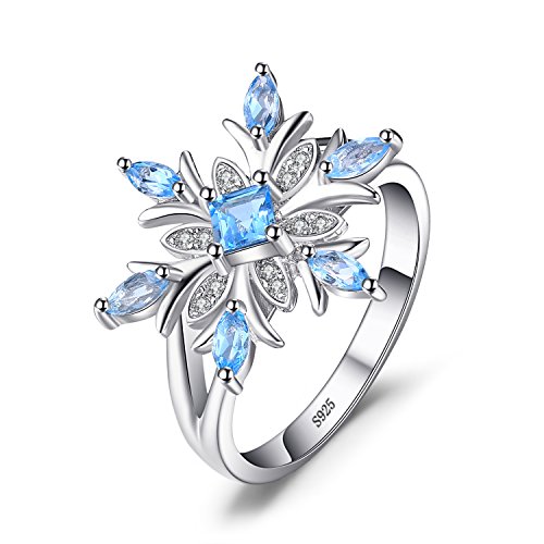 JewelryPalace Schneeflocke Echt Schweizer Blau Topas Ring Damen, Blautopas Blauer Schmuck Set, Ring Silber 925 Quadrat Marquise Edelstein Mädchen, Schmuck mit Naturstein Weihnachtsgeschenke Frauen 54 von JewelryPalace