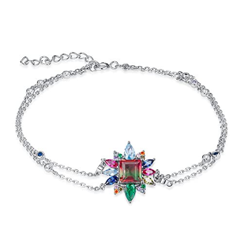 JewelryPalace Simulierter Wassermelone Regenbogen Turmalin Armband Damen Silber 925, Erstellt Rubin Saphir Spinell Smaragd Armreif Schmuck Set Frauen, Armbänder Mädchen Verstellbar Armreifen mit stein von JewelryPalace