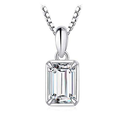 JewelryPalace Smaragdschliff 1ct Moissanite Kette Anhänger, Simulierter Diamant Braut Schmuck Set, Halskette Damen Silber 925 Collier Damen mit Stein, Schmuck Mädchen Geschenk für Frauen 45CM von JewelryPalace