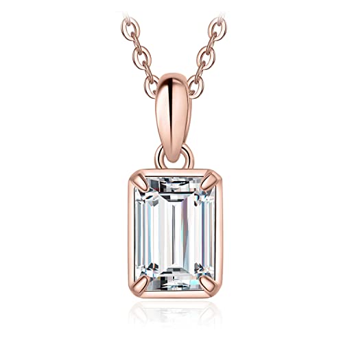 JewelryPalace Smaragdschliff 1ct Moissanite Kette Anhänger, Braut Simulierter Diamant Schmuck Set, Halskette Damen Silber 925 Collier Damen mit Stein, Schmuck Mädchen Geschenk Frauen Rosegold 45CM von JewelryPalace