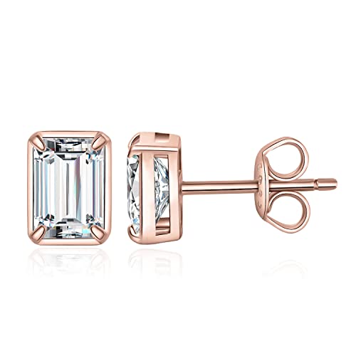 JewelryPalace Smaragdschliff 1ct Moissanite Solitär Ohrstecker Silber 925 Damen, Simulierter Diamant Schmuck Set, Ohrringe Silber Mädchen Edelstein,Ohrstecker Silber mit Stein Geschenk Frauen Rosegold von JewelryPalace