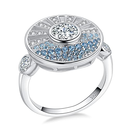 JewelryPalace Sonne Meer Rundschliff Zirkonia Ring Damen, Blau Stein Schmuck Set, Damenring Silber 925 Ring Statement für Frauen, Silberring Bicolor Schmuck Mädchen Geschenk für Freundin 49 von JewelryPalace