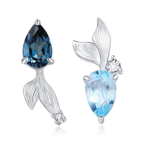 JewelryPalace Sternzeichen Fische Tropfenschliff 2.1ct Echt London Blau Topas Ohrstecker Silber 925 Damen,Himmelblau Stein Schmuck Set, Ohrringe Silber Edelstein Mädchen,Pisces Schmuck Frauen Geschenk von JewelryPalace