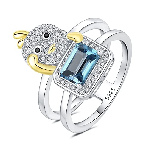 JewelryPalace Süße Gelb Ente Smaragdschliff Echt London Blue Topas Ring Damen, Gold 585 Schmuck Set, Statement Damenring Silber Ringe 925, Schmuck Mädchen mit Naturstein Vergoldet Geschenk Frauen 54 von JewelryPalace