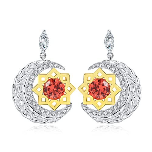 JewelryPalace Traumfänger Weizen Mond Sternen 7.3ct Erstellt Orange Saphir Ohrhänger Silber 925 Damen, Gelb Stein Schmuck Set, Ohrringe Silber Edelstein Mädchen, Schmuck Vergoldet Geschenke für Frauen von JewelryPalace