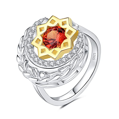 JewelryPalace Traumfänger Weizen Mond Sternen Rundschliff 1.5ct Erstellt Orange Saphir Ring Damen, Gelb Stein Schmuck Set, Statement Ring Silber Ringe 925, Schmuck Mädchen Vergoldet Geschenk Frauen 54 von JewelryPalace