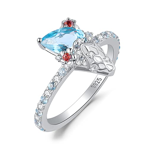 JewelryPalace Tropfenschliff 1.6ct Echt Blau Topas Rot Granat Ring Damen, Eis Ring mit Stein Blautopas Schmuck Set, Verlobungsring Silber Ringe 925 Frauen, Ring Promise Schmuck Mädchen Naturstein 51 von JewelryPalace