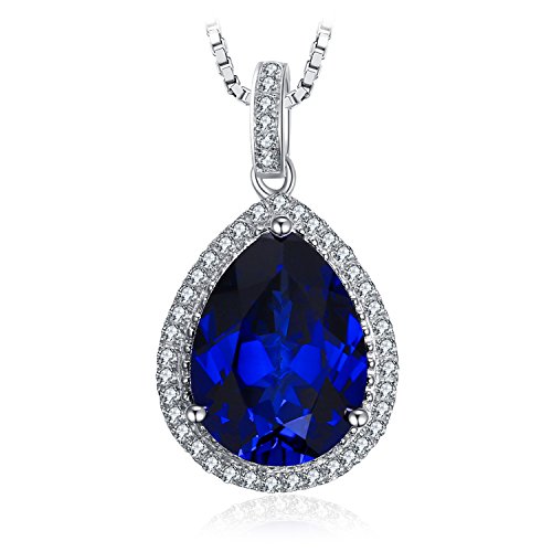 JewelryPalace Tropfenschliff 10.9ct Erstellt Kette Anhänger Saphir Halo, Blau Schmuck Set, Halskette Damen Silber 925 Collier Damen Ketten Edelstein Mädchen, Halsketten mit Stein Frauen Valentinstag von JewelryPalace