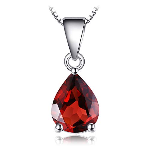 JewelryPalace Tropfenschliff 2.2ct Echt Granat Birthstone Solitaire Kette Anhänger, Roter Stein Schmuck Set, Halsketten Damen Silber 925 Collier Edelstein Mädchen, Ketten für Frauen Geschenk 45CM von JewelryPalace