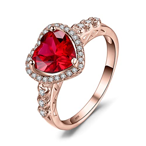 JewelryPalace Verlobungsring Eheringe Promise Verlobung Ring Silber 925 Damen, Edelstein Synthetisch Rubin Ringe, Herz Liebe Silberringe Antragsring Entouragering Ringe, Damen Schmuck Rosegold 54 von JewelryPalace