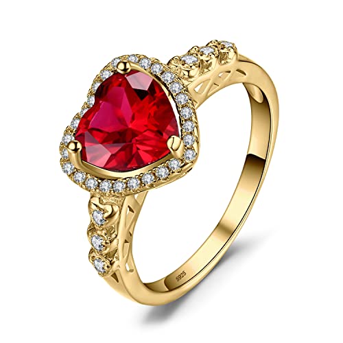 JewelryPalace Verlobungsring Eheringe Promise Verlobung Ring Silber 925 Damen, Edelstein Synthetisch Rubin Ringe, Herz Liebe Silberringe Antragsring Entouragering Ringe, Damen Schmuck Vergoldet 50 von JewelryPalace