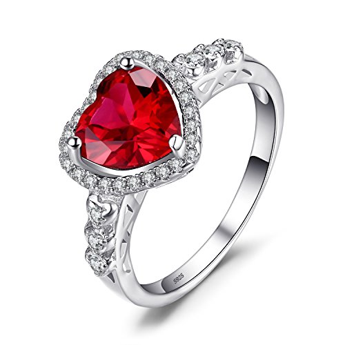 JewelryPalace Verlobungsring Eheringe Promise Verlobung Ring Silber 925 Damen, Edelstein Synthetisch Rubin Ringe, Herz Liebe Silberringe Damenring Antragsring Entouragering Ringe, Damen Schmuck 49 von JewelryPalace