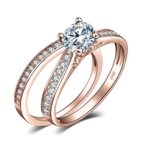 JewelryPalace Verlobungsring Paar Eheringe Ring Silber 925 Damen, Zirkonia Silberringe Trauringe Vorsteckring Hochzeitsringe Antragsring Memoirering Ewigkeitsring Ringe Set, Damen Schmuck Rosegold 48 von JewelryPalace