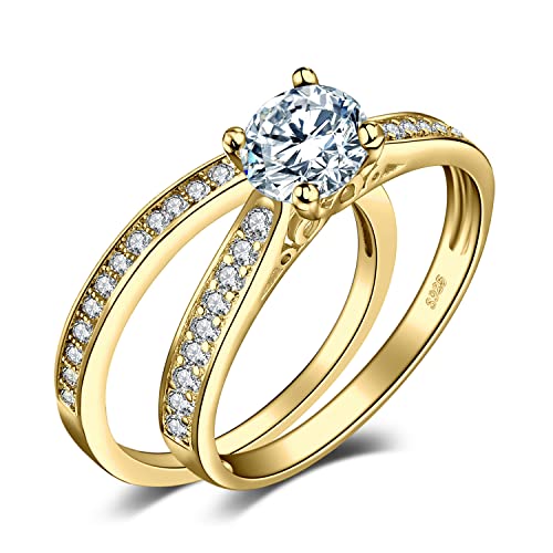 JewelryPalace Verlobungsring Paar Eheringe Ring Silber 925 Damen, Zirkonia Silberringe Trauringe Vorsteckring Hochzeitsringe Antragsring Memoirering Ewigkeitsring Ringe Set, Damen Schmuck Vergoldet 55 von JewelryPalace