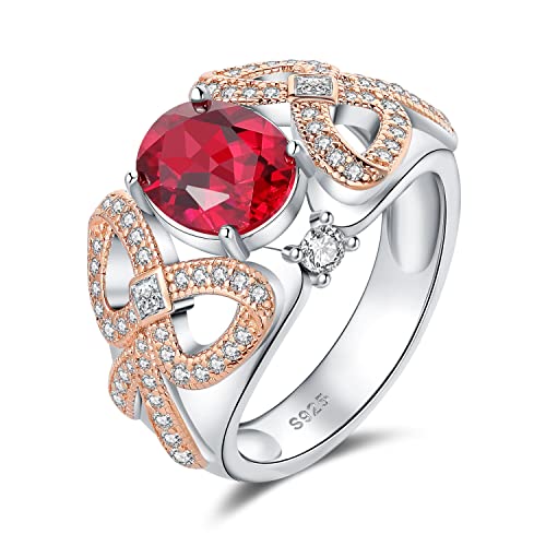 JewelryPalace Vintage Art Deco Oval 2.4ct Erstellt Rot Rubin Solitär Stein Ring Damen, Ring mit Schleife Schmuck Set, Verlobungsring Silber 925 Ring Promise Frauen, Hochzeitsring Schmuck Mädchen 49 von JewelryPalace