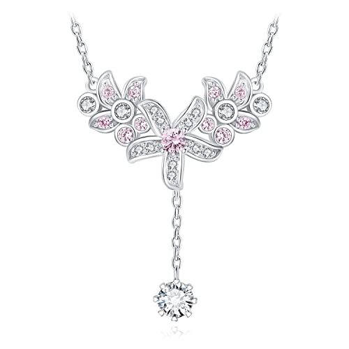 JewelryPalace Vintage Blume Cluster Rundschliff Rosa Zirkonia Anhänger 45CM, Pinker Stein Schmuck Set, Halskette Damen Silber 925 Collier Damen Valentinstag, Schmuck Mädchen Geschenk für Frauen von JewelryPalace