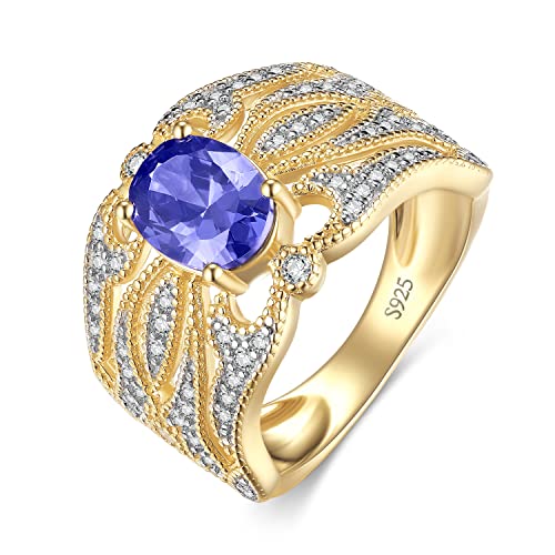 JewelryPalace Vintage Blume Ovalschliff 1.8ct Tansanit Erstellt Saphir Ring Damen, Verlobungsring Silber 925 Solitär Marquise mit Blau Stein,Hochzeitsring Ehering Breit Gelb Gold,Schmuck für Frauen 51 von JewelryPalace