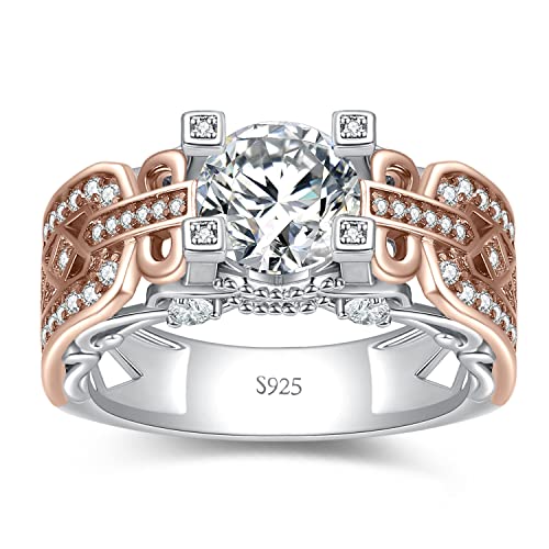 JewelryPalace Vintage Infinity Kreuz Kirchen 2ct Zirkonia Solitär Promise Ring Damen, Liebe Herz Verlobungsring Silber 925 Rosegold für Frauen, Hochzeitsringe Simulierter Diamant Schmuck 49 von JewelryPalace