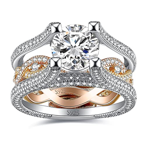 JewelryPalace Vintage Luxus Infinity 2.5ct Zirkonia Promise Ring Damen,3 Farben Verlobungsring Silber 925 Gold Frauen, Simulierter Diamant Unendlichkeit Hochzeitsring Trauring Ehering Ring Band Set 54 von JewelryPalace