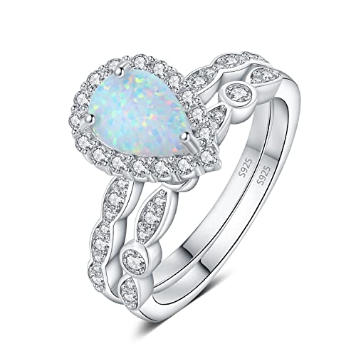 JewelryPalace Vintage Marquise Tropfenschliff 3ct Erstellt Opal Halo Promise Ring Damen, Verlobungsring Silber 925 mit Weißer Stein, Hochzeitsring Vorsteckring Trauring Ehering Band Ring Set Frauen 51 von JewelryPalace