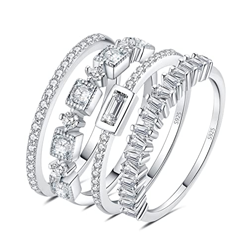 JewelryPalace Vintage Prinzessschliff Zirkonia Band Ring Damen, Hochzeitsringe Silber 925 Trauringe Eheringe für Frauen, Vorsteckring Stapelring Eternity Ring Bandring Schmal, Ringe Set Schmuck 49 von JewelryPalace