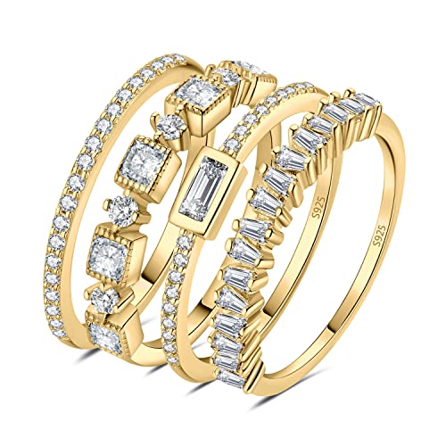 JewelryPalace Vintage Prinzessschliff Zirkonia Band Ring Damen, Hochzeitsringe Silber 925 Trauringe Eheringe für Frauen, Vorsteckring Stapelring Eternity Ring Schmal, Ringe Set Schmuck Vergoldet 50 von JewelryPalace