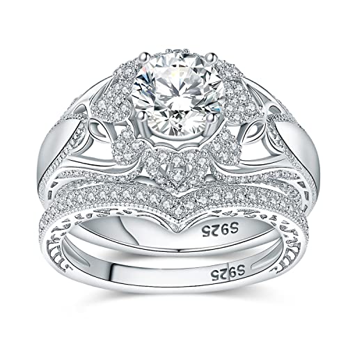 JewelryPalace Vintage Schmetterling 1.5ct Zirkonia Promise Ring Damen, Verlobungsringe Silber 925 Liebe Herz für Frauen, Bogen Hochzeitsringe Trauringe Ehering Simulierter Diamant Set Band Schmuck 54 von JewelryPalace