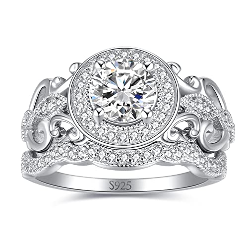 JewelryPalace Vintage Schmetterling 1.5ct Zirkonia Promise Ring Damen, Verlobungsringe Silber 925 Liebe Herz für Frauen, Bogen Simulierter Diamant Hochzeitsringe Trauringe Ehering Ring Band Set 49 von JewelryPalace