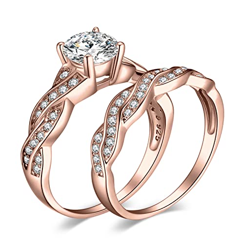 JewelryPalace Wickelring Unendlichkeit Verlobungsring Paar Eheringe Ring Silber 925 Damen, Zirkonia Trauringe Damenring Hochzeitsringe Antragsring Memoirering Ringe Set, Damen Schmuck Rosegold 49 von JewelryPalace