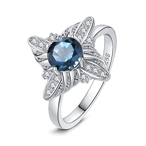 JewelryPalace Windmühle Rundschliff 1.2ct Echt London Blau Topas Ring Damen, Blauer Naturstein Schmuck Set, Damenring Silber 925 Ring Statement für Frauen, Schmuck Mädchen Valentinstag Zirkonia 49 von JewelryPalace