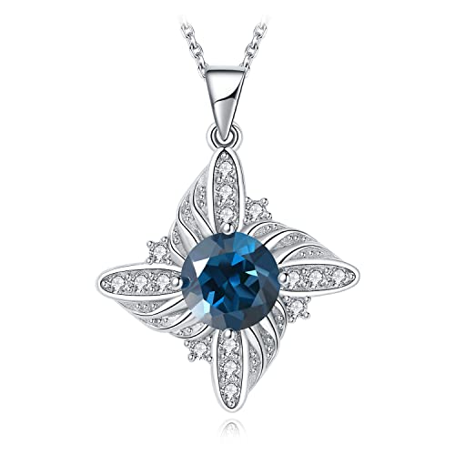 JewelryPalace Windmühle Rundschliff 2.3ct Echt London Blau Topas Kette Anhänger, Naturstein Schmuck Set, Halskette Damen Silber 925 Collier Damen Edelstein Mädchen, Schmuck Mädchen Geschenk für Frauen von JewelryPalace