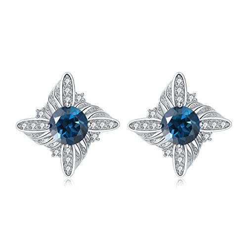 JewelryPalace Windmühle Rundschliff 2.5ct Echt London Blau Topas Ohrstecker Silber 925 Damen, Blautopas Naturstein Schmuck Set, Ohrringe Silber Edelstein Mädchen, Ohrstecker Geschenk für Frauen von JewelryPalace