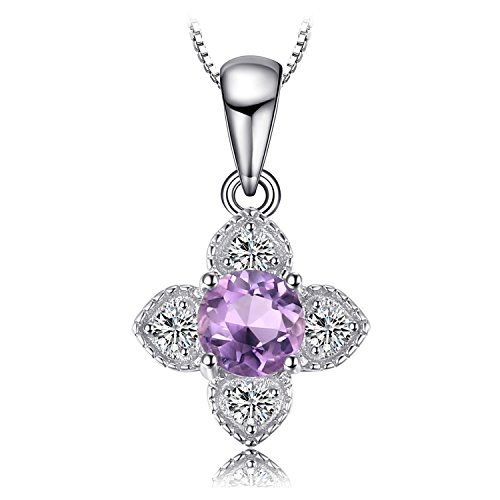 JewelryPalace Zarte Herz Rundschliff Echt Amethyst Ketten Anhänger 45CM, Kette Blume mit Lila Stein Schmuck Set, Kette 925 Silber Mädchen Edelstein, Halskette Damen Collier für Frauen Valentinstag von JewelryPalace