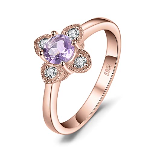 JewelryPalace Zarte Rundschliff 0.75ct Echt Natur Amethyst Ring Damen, Ring Blume mit Lila Stein Schmuck Set, Damenring Silber 925 für Frauen, Silberring Schmuck Mädchen mit Naturstein Rosegold 46 von JewelryPalace