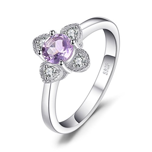 JewelryPalace Zarte Rundschliff 0.75ct Echt Natur Amethyst Ring Damen, Ring Blume mit Lila Stein Schmuck Set, Damenring Silber 925 für Frauen, Silberring Schmuck Mädchen mit Naturstein Valentinstag 54 von JewelryPalace