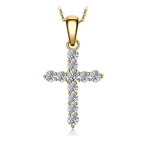 JewelryPalace Zirkonia Kreuz Kette Damen Silber Gold, Halsketten Anhänger Damen Silber 925 45CM,Collier Damen Ketten Edelstein Mädchen, Kette für Frauen mit Kastenkette von JewelryPalace