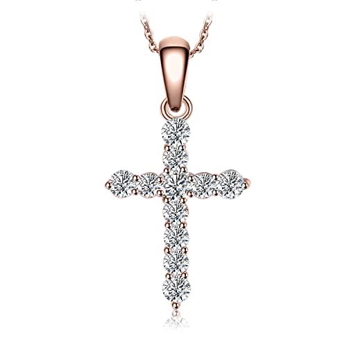 JewelryPalace Zirkonia Kreuz Kette Damen Silber Rosegold, Halsketten Anhänger Damen Silber 925 45CM,Collier Damen Ketten Edelstein Mädchen, Kette für Frauen mit Kastenkette von JewelryPalace