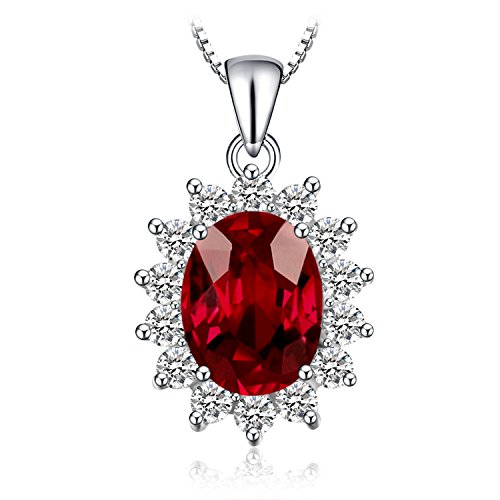 JewelryPalace Ovalschliff 2.5ct Echt Garnet Prinzessin Diana Kate Middleton Kette Anhänger, Schmuck Set Rot, Halsketten Damen Silber 925 Collier Edelstein Mädchen, Ketten für Frauen Geschenk 45CM von JewelryPalace