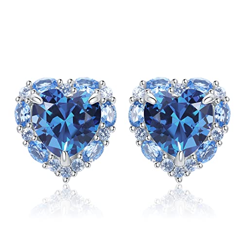 JewelryPalace Herz Liebe 5ct Blau Zirkonia Erstellt Spinell Ohrstecker Silber 925 Damen, Schmuck Set Frauen, Ohrringe Silber mit Edelstein Mädchen, Ohrstecker mit Stein Geschenk für freundin von JewelryPalace