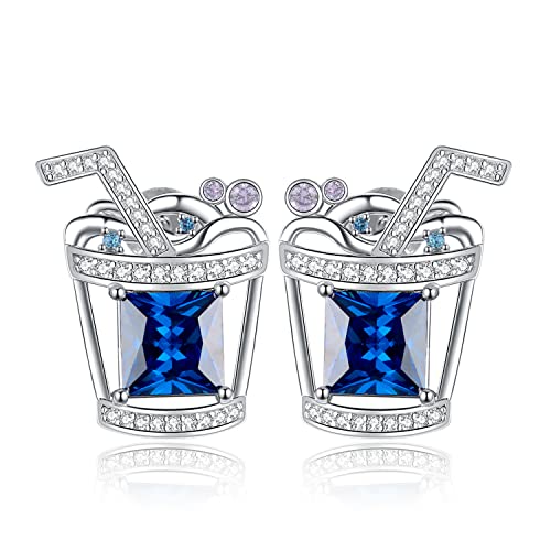 Jewelrypalace Kaltes Getränk Prinzessschliff 7.5ct Blau Zirkonia Erstellt Spinell Ohrstecker Silber 925 Damen, Schmuck Set Frauen, Ohrringe Silber mit Edelstein Mädchen, Piercing Ohrstecker Geschenk von JewelryPalace