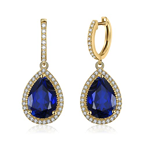 Jewelrypalace Luxus Tropfenschliff 12.4ct Erstellt Blau Saphir Ohrhänger Gold, Ohrringe Silber 925 Mädchen Echt Silber Creolen Damen 925, Blauer Stein Ohrringe Modeschmuck Ohrringe, Schmuck Set Frauen von JewelryPalace